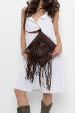 Load image into Gallery viewer, Vintage x Handmade Dark Brown Woven Leather Fringe Purse