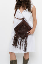Load image into Gallery viewer, Vintage x Handmade Dark Brown Woven Leather Fringe Purse