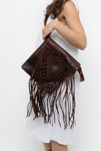 Load image into Gallery viewer, Vintage x Handmade Dark Brown Woven Leather Fringe Purse