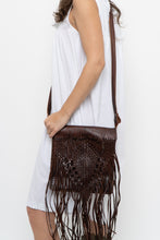 Load image into Gallery viewer, Vintage x Handmade Dark Brown Woven Leather Fringe Purse