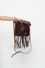 Load image into Gallery viewer, Vintage x Handmade Dark Brown Woven Leather Fringe Purse