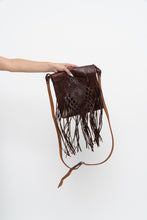 Load image into Gallery viewer, Vintage x Handmade Dark Brown Woven Leather Fringe Purse