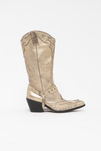 Load image into Gallery viewer, Vintae x Gold Swavorski Leather Cowboy Boots (6, 6.5)