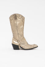Load image into Gallery viewer, Vintae x Gold Swavorski Leather Cowboy Boots (6, 6.5)