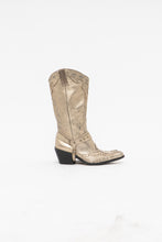 Load image into Gallery viewer, Vintae x Gold Swavorski Leather Cowboy Boots (6, 6.5)