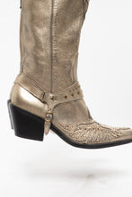 Load image into Gallery viewer, Vintae x Gold Swavorski Leather Cowboy Boots (6, 6.5)