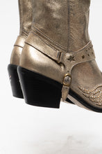 Load image into Gallery viewer, Vintae x Gold Swavorski Leather Cowboy Boots (6, 6.5)