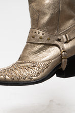 Load image into Gallery viewer, Vintae x Gold Swavorski Leather Cowboy Boots (6, 6.5)