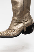 Load image into Gallery viewer, Vintae x Gold Swavorski Leather Cowboy Boots (6, 6.5)