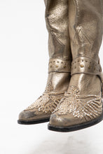 Load image into Gallery viewer, Vintae x Gold Swavorski Leather Cowboy Boots (6, 6.5)