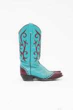 Load image into Gallery viewer, Vintage x Made in Mexico x DAN POST Teal, Burgundy Leather Cowboy Boots (7, 7.5)