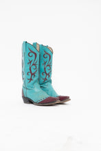 Load image into Gallery viewer, Vintage x Made in Mexico x DAN POST Teal, Burgundy Leather Cowboy Boots (7, 7.5)