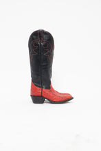 Load image into Gallery viewer, Vintage x Made in Canada x ALBERTA BOOT CO Red, Black Leather Ostrich Cowboy Boots (6)