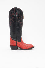 Load image into Gallery viewer, Vintage x Made in Canada x ALBERTA BOOT CO Red, Black Leather Ostrich Cowboy Boots (6)