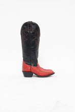 Load image into Gallery viewer, Vintage x Made in Canada x ALBERTA BOOT CO Red, Black Leather Ostrich Cowboy Boots (6)