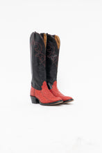 Load image into Gallery viewer, Vintage x Made in Canada x ALBERTA BOOT CO Red, Black Leather Ostrich Cowboy Boots (6)