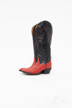 Load image into Gallery viewer, Vintage x Made in Canada x ALBERTA BOOT CO Red, Black Leather Ostrich Cowboy Boots (6)