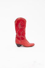 Load image into Gallery viewer, Vintage x Made in Italy x Red Suede, Leather Studded Horse Cowboy Boots (6.5, 7)