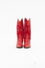 Load image into Gallery viewer, Vintage x Made in Italy x Red Suede, Leather Studded Horse Cowboy Boots (6.5, 7)