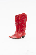 Load image into Gallery viewer, Vintage x Made in Italy x Red Suede, Leather Studded Horse Cowboy Boots (6.5, 7)