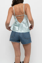 Load image into Gallery viewer, Vintage x LA VIE EN ROSE Light Teal Satin, Lace Tank (M)
