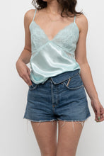 Load image into Gallery viewer, Vintage x LA VIE EN ROSE Light Teal Satin, Lace Tank (M)