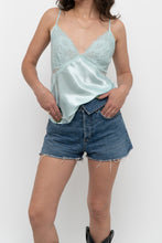 Load image into Gallery viewer, Vintage x LA VIE EN ROSE Light Teal Satin, Lace Tank (M)