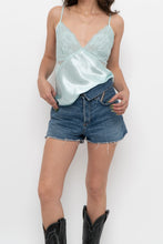 Load image into Gallery viewer, Vintage x LA VIE EN ROSE Light Teal Satin, Lace Tank (M)