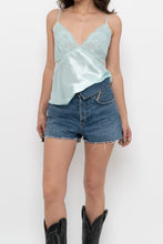 Load image into Gallery viewer, Vintage x LA VIE EN ROSE Light Teal Satin, Lace Tank (M)
