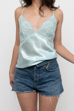 Load image into Gallery viewer, Vintage x LA VIE EN ROSE Light Teal Satin, Lace Tank (M)