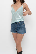 Load image into Gallery viewer, Vintage x LA VIE EN ROSE Light Teal Satin, Lace Tank (M)