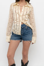 Load image into Gallery viewer, Vintage x CONTEXT Butter Yellow Satin Lace Buttonup (L)