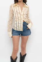 Load image into Gallery viewer, Vintage x CONTEXT Butter Yellow Satin Lace Buttonup (L)