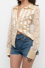 Load image into Gallery viewer, Vintage x CONTEXT Butter Yellow Satin Lace Buttonup (L)