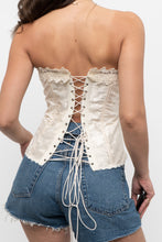 Load image into Gallery viewer, Vintage x Made in Canada x Cream Satin Patterned Strapless Corset (S)