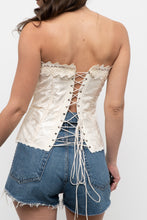 Load image into Gallery viewer, Vintage x Made in Canada x Cream Satin Patterned Strapless Corset (S)