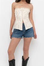 Load image into Gallery viewer, Vintage x Made in Canada x Cream Satin Patterned Strapless Corset (S)