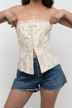Load image into Gallery viewer, Vintage x Made in Canada x Cream Satin Patterned Strapless Corset (S)