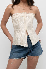 Load image into Gallery viewer, Vintage x Made in Canada x Cream Satin Patterned Strapless Corset (S)