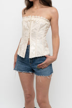 Load image into Gallery viewer, Vintage x Made in Canada x Cream Satin Patterned Strapless Corset (S)