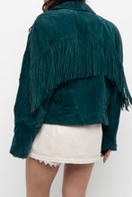 Load image into Gallery viewer, Vintage x Made in USA x Forest Green Suede Fringe Jacket (XS-M)