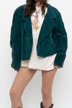 Load image into Gallery viewer, Vintage x Made in USA x Forest Green Suede Fringe Jacket (XS-M)