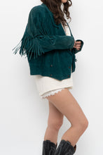 Load image into Gallery viewer, Vintage x Made in USA x Forest Green Suede Fringe Jacket (XS-M)