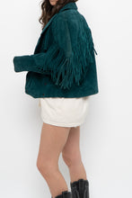 Load image into Gallery viewer, Vintage x Made in USA x Forest Green Suede Fringe Jacket (XS-M)