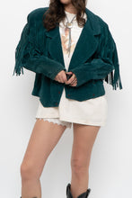 Load image into Gallery viewer, Vintage x Made in USA x Forest Green Suede Fringe Jacket (XS-M)