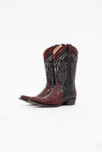 Load image into Gallery viewer, Vintage x Made in Brazil x Deadstock Red, Black Embroidered Python Leather Cowboy Boots (7W)