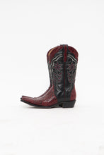 Load image into Gallery viewer, Vintage x Made in Brazil x Deadstock Red, Black Embroidered Python Leather Cowboy Boots (7W)