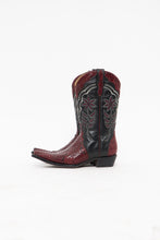 Load image into Gallery viewer, Vintage x Made in Brazil x Deadstock Red, Black Embroidered Python Leather Cowboy Boots (7W)