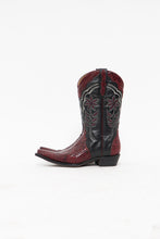 Load image into Gallery viewer, Vintage x Made in Brazil x Deadstock Red, Black Embroidered Python Leather Cowboy Boots (7W)