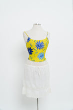Load image into Gallery viewer, Vintage x Yellow, Blue Floral Stretchy Swim Tank (M, L)